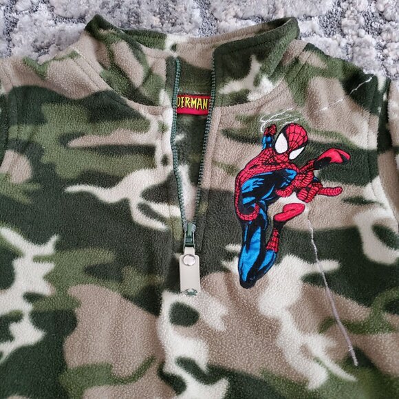 Marvel Spiderman Boys Quarter-Zip Pullover Fleece Sweatshirt Camo Print Size 5 - Picture 6 of 11
